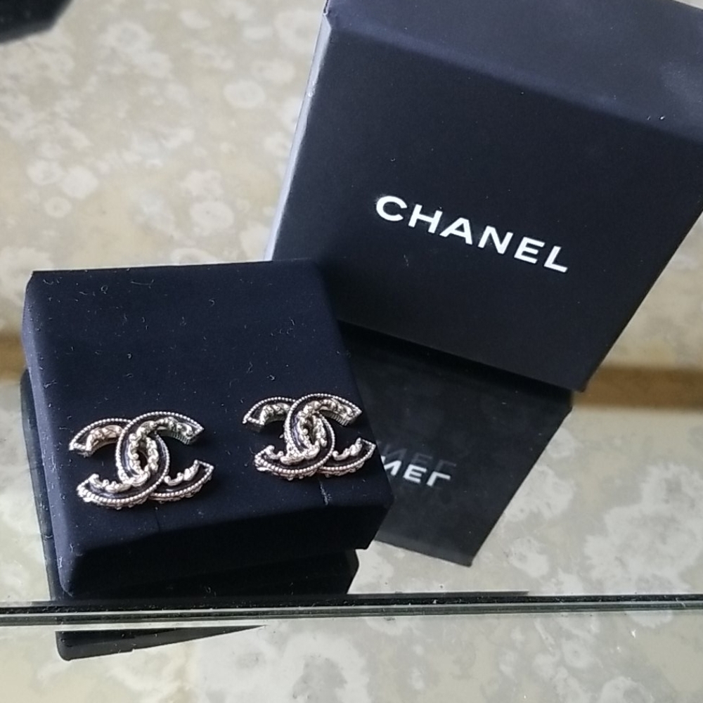 Authentic Chanel black & gold earrings